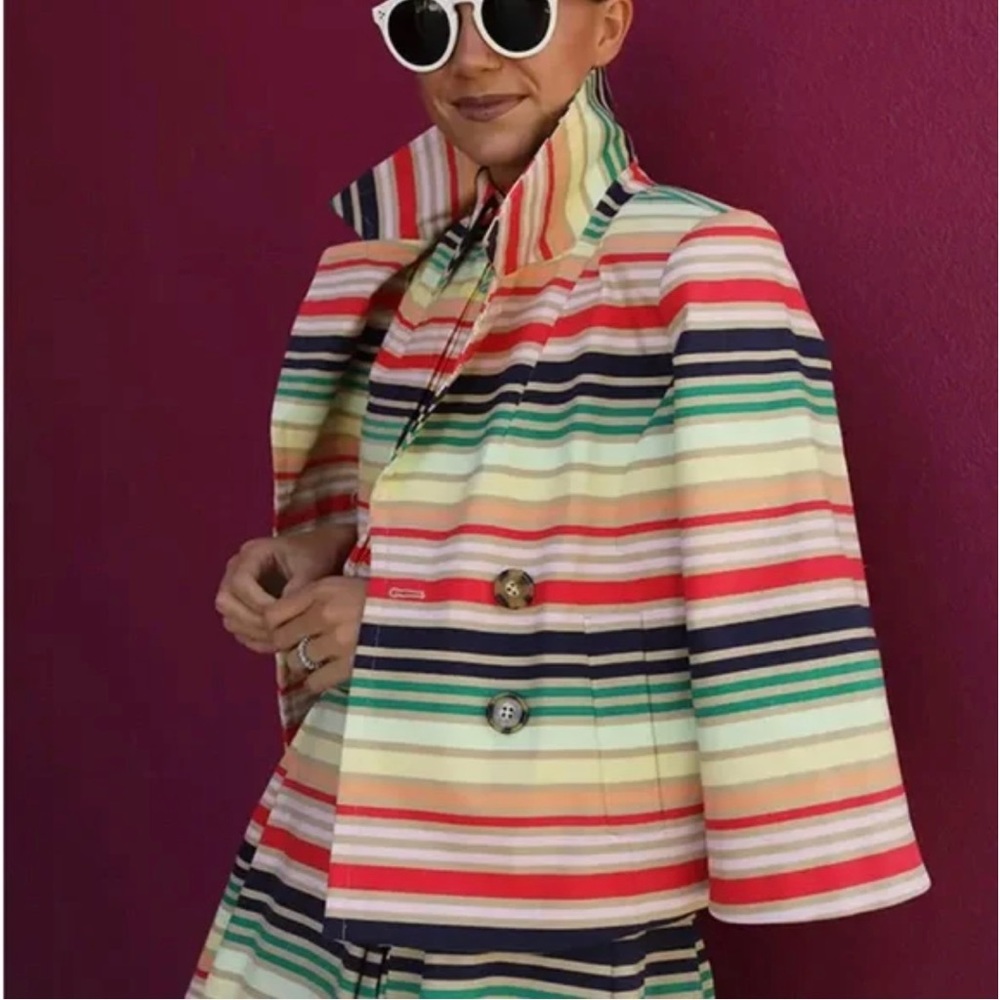 HALOGEN X ATLANTIC PACIFIC Stripe Short Trench Jacket Medium